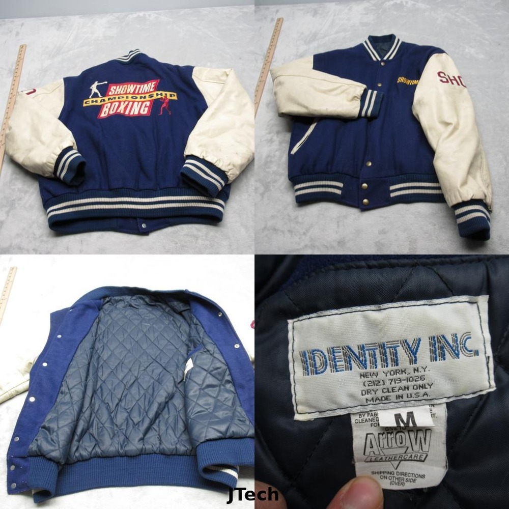 Vintage Showtime Boxing Leather Jacket Mens Medium Blue Quilted USA Thrashed‎